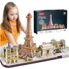 Puzzle 3D de France Paris LED CityLine - Tour Eiffel, Notre Dame de Paris, Le Louvre, Arc de Triomphe Kits de Décoration et Cadeau Souvenir, 115 Pièces